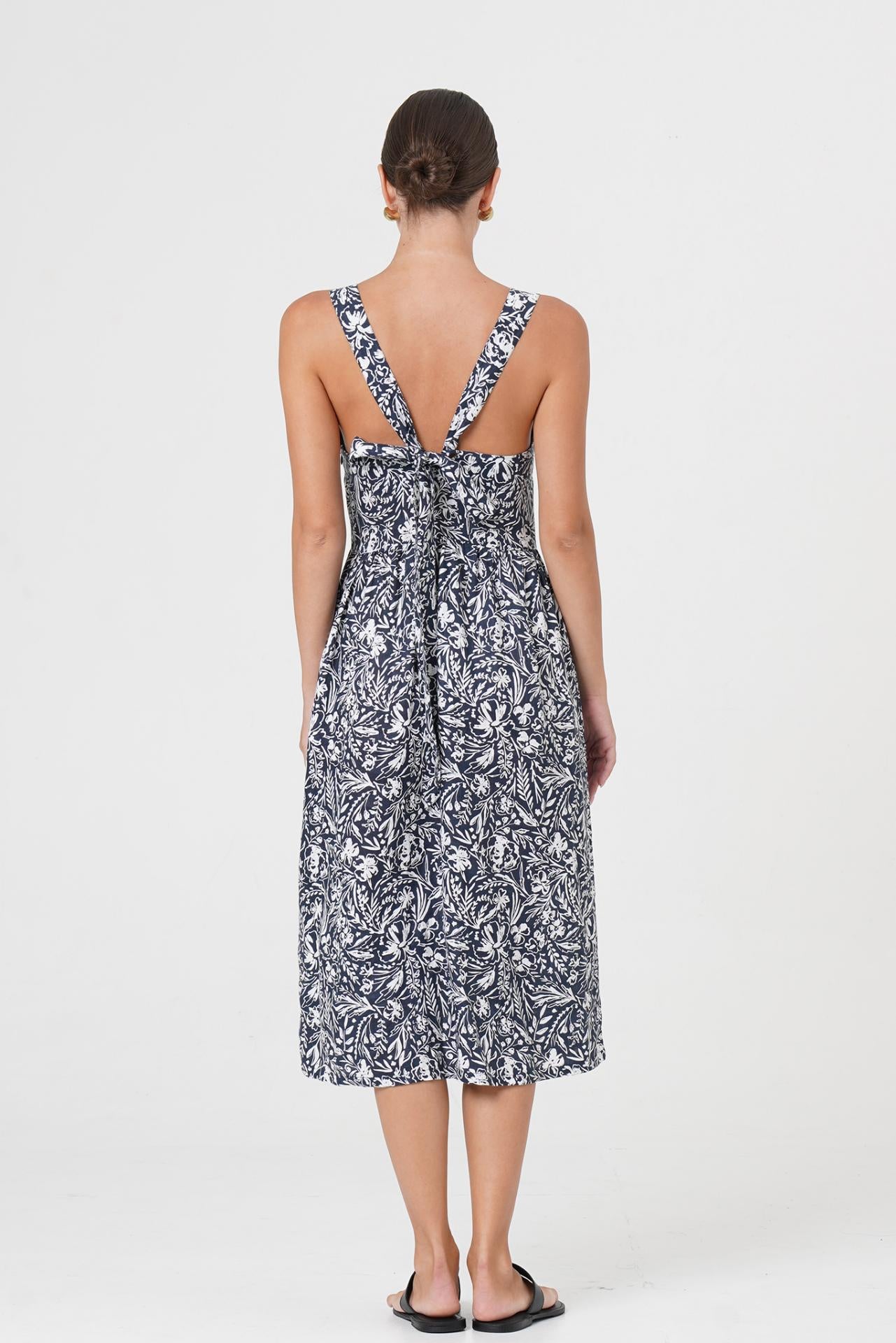 Amara Linen Dress Navy