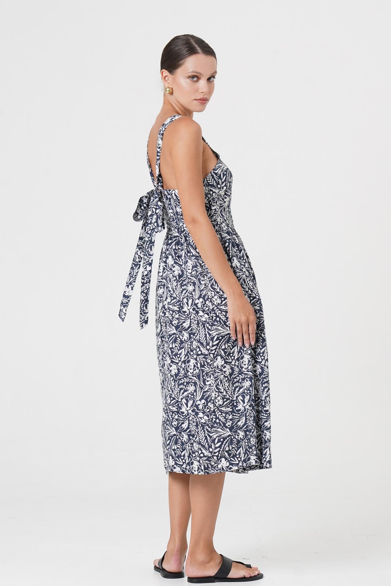 Amara Linen Dress Navy