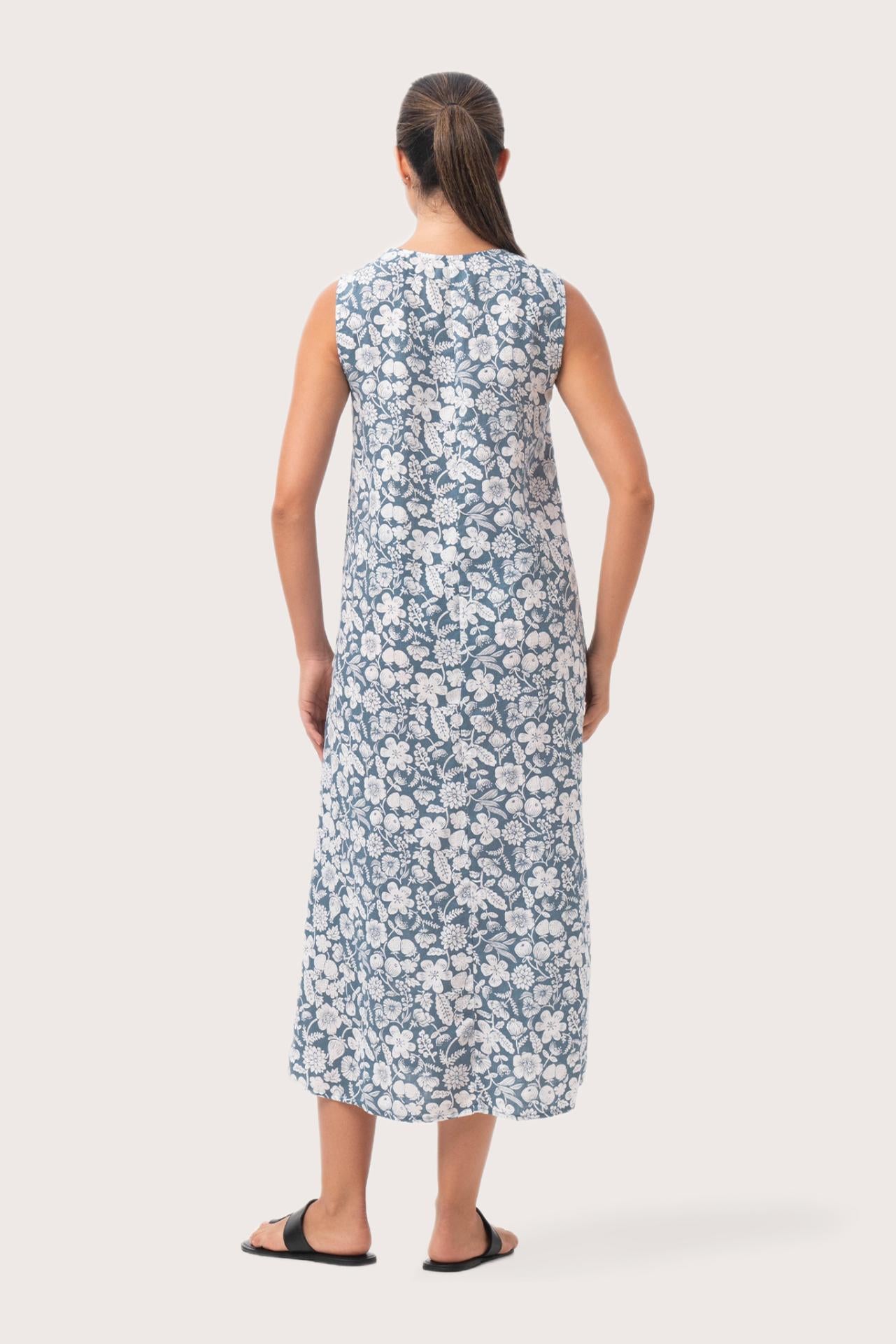 Ayona Linen Dress Tropical Fruit Cielo