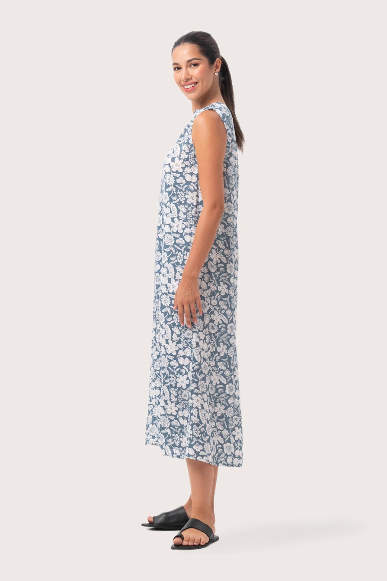 Ayona Linen Dress Tropical Fruit Cielo