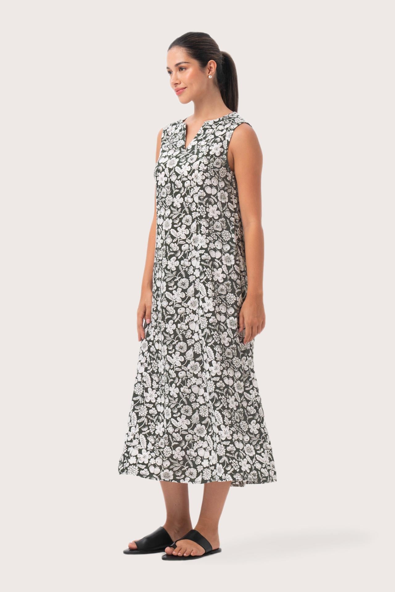 Ayona Linen Dress Tropical Fruit Grigio