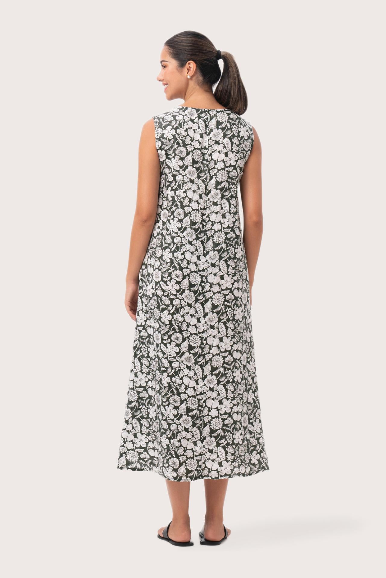 Ayona Linen Dress Tropical Fruit Grigio