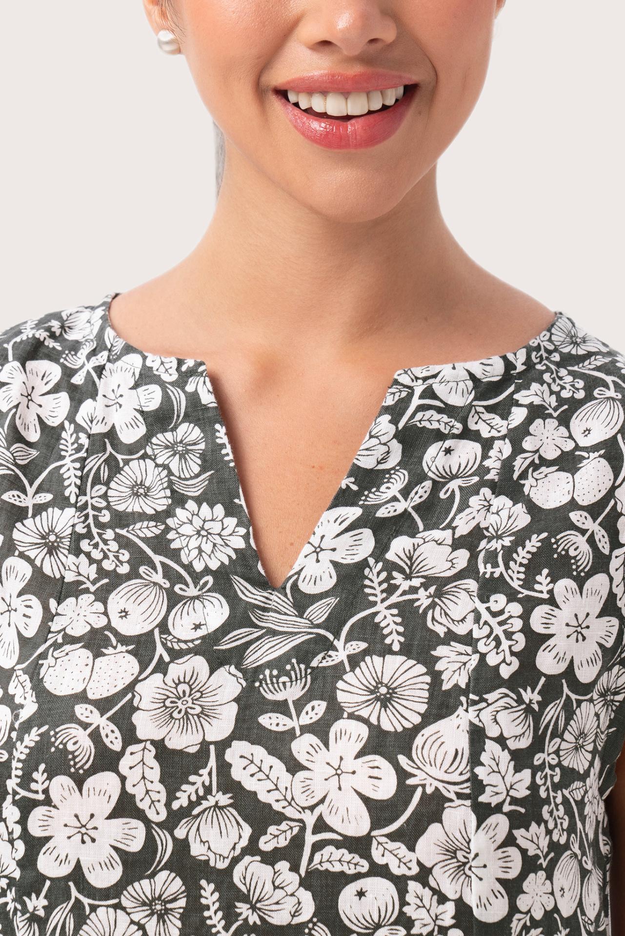 Ayona Linen Dress Tropical Fruit Grigio