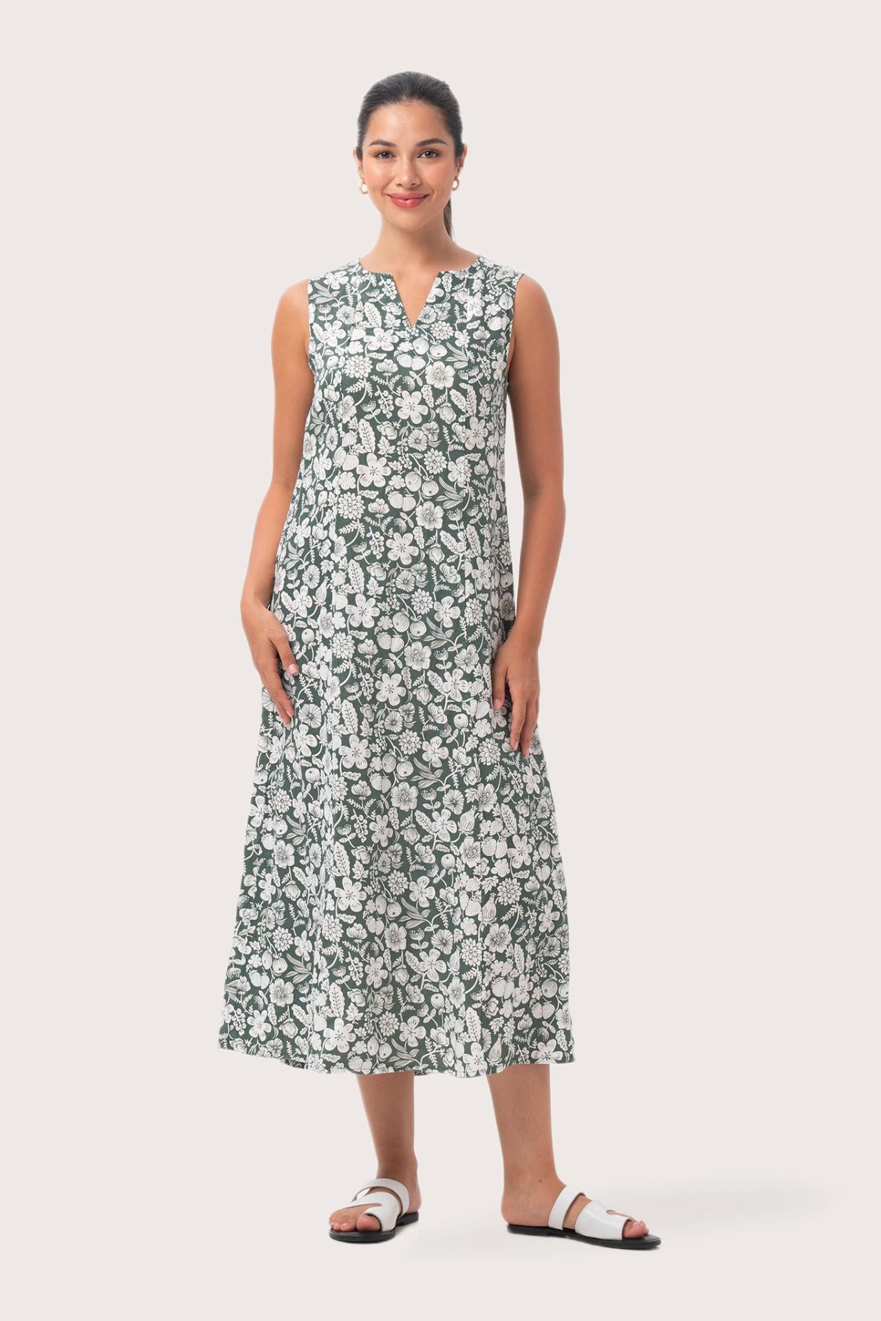 Ayona Linen Dress Tropical Fruit Sage
