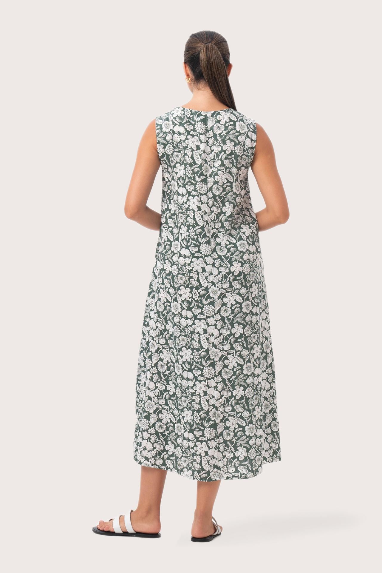 Ayona Linen Dress Tropical Fruit Sage