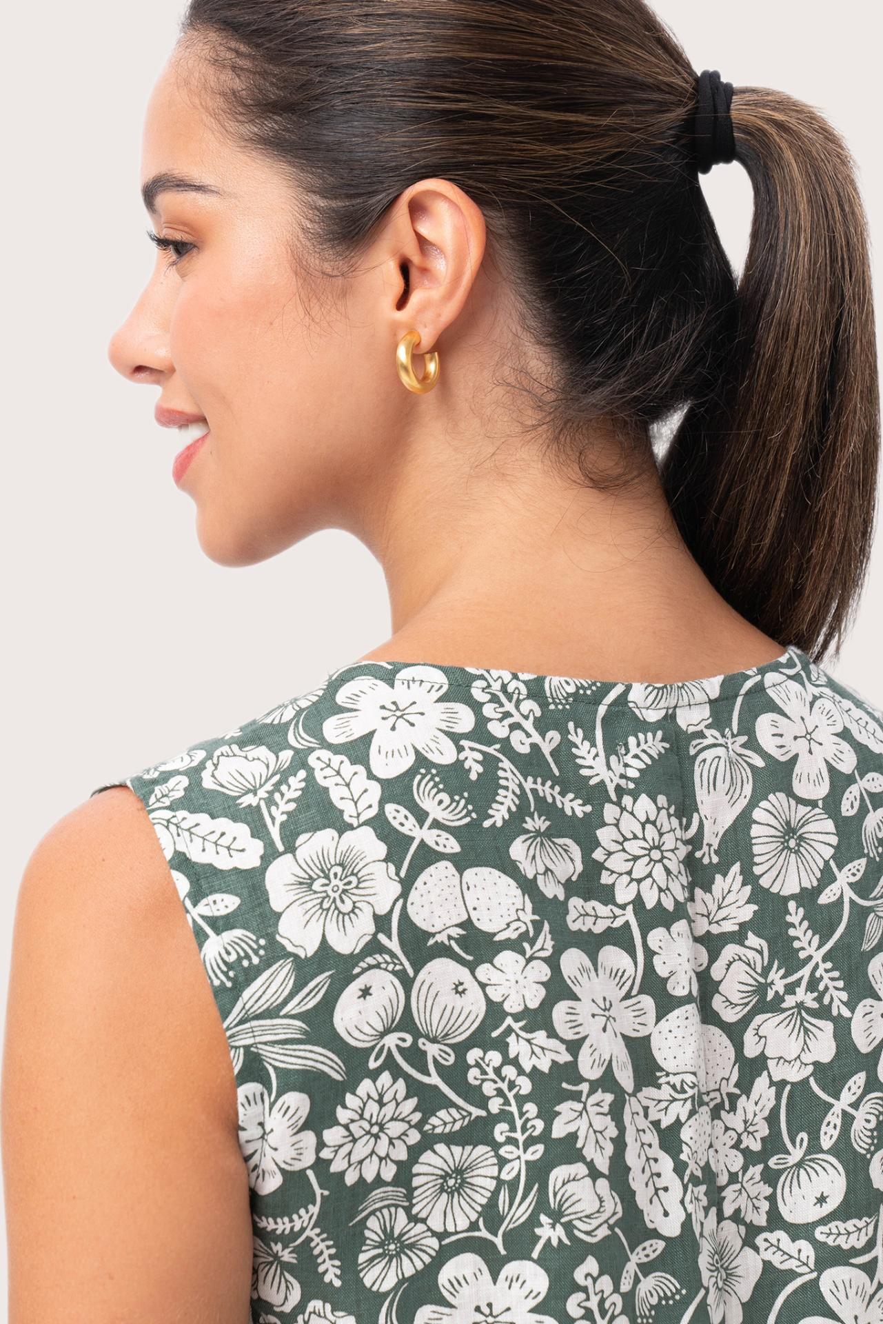 Ayona Linen Dress Tropical Fruit Sage