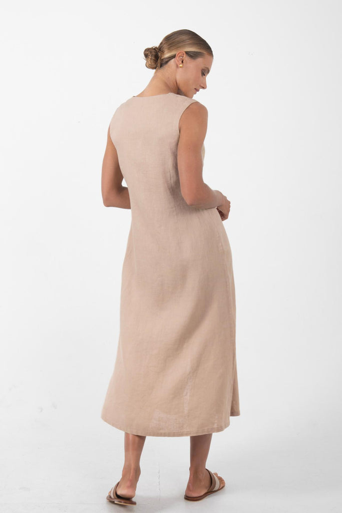 Ayu Linen Maxi Dress Nude