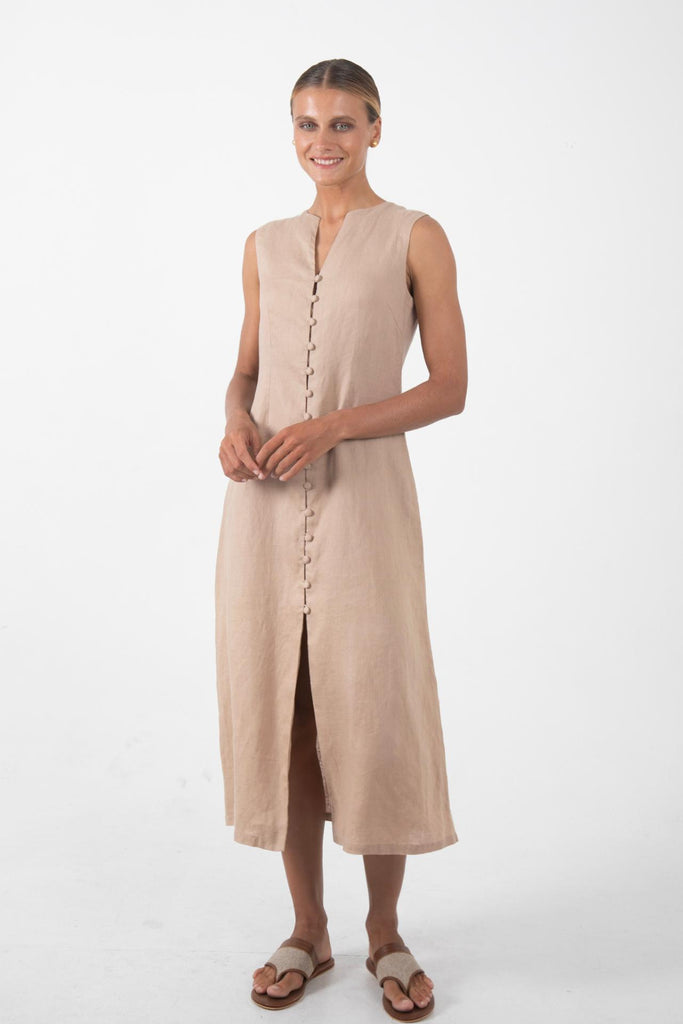 Ayu Linen Maxi Dress Nude