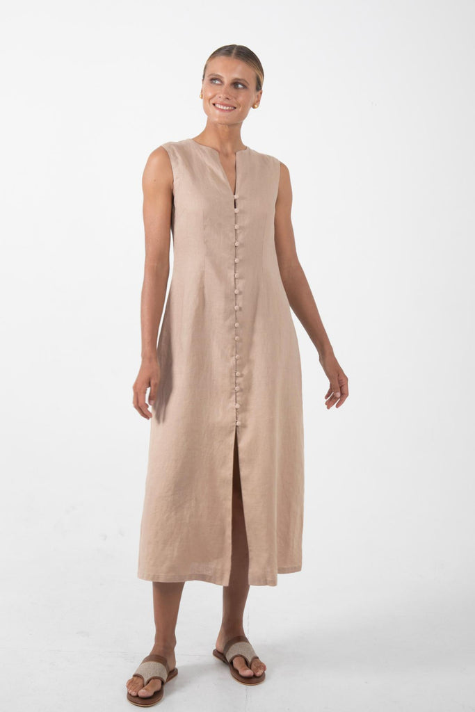 Ayu Linen Maxi Dress Nude