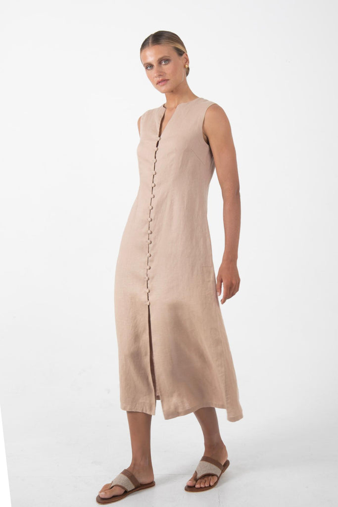 Ayu Linen Maxi Dress Nude