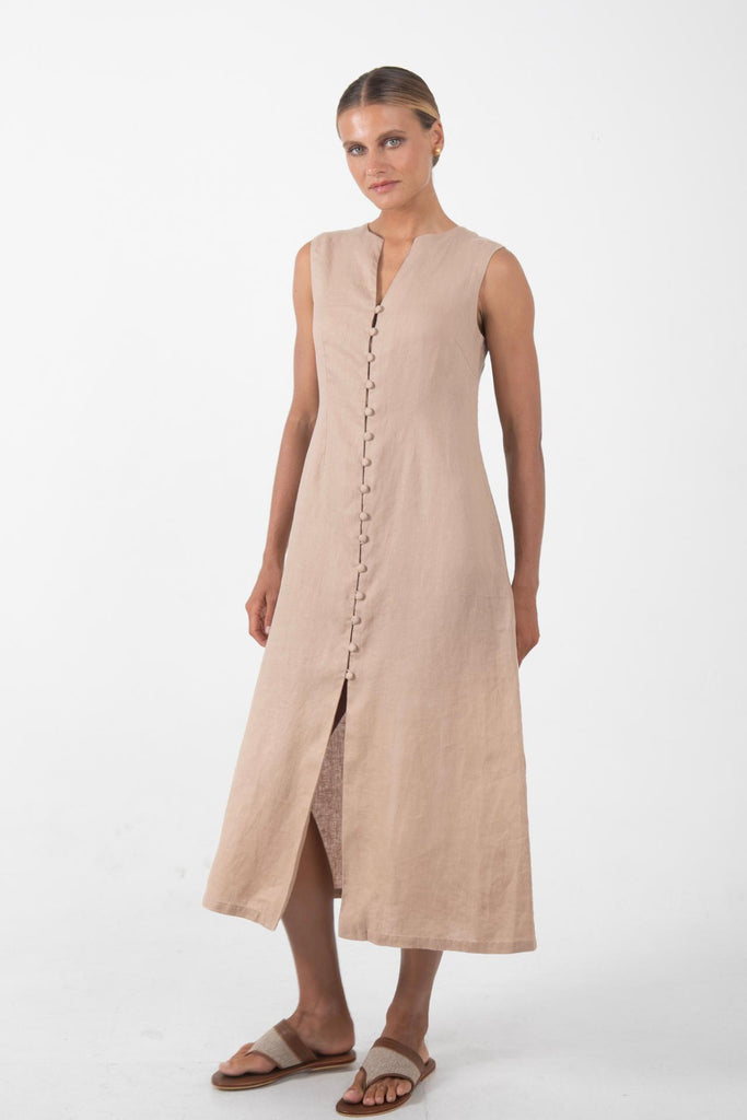 Ayu Linen Maxi Dress Nude