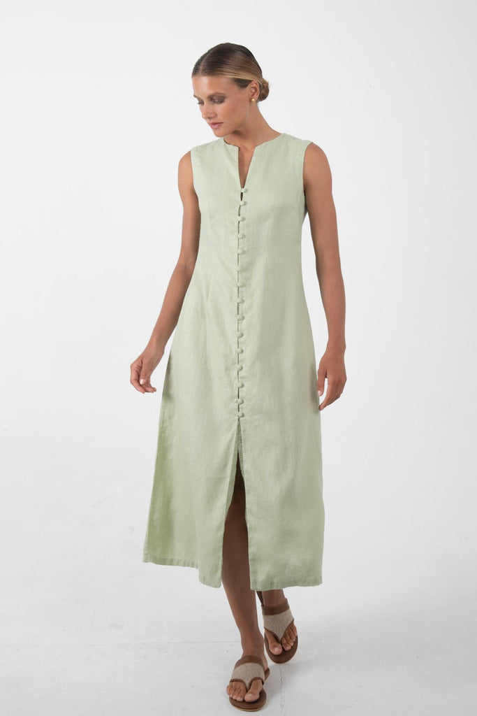 Ayu Linen Maxi Dress Pastel Green