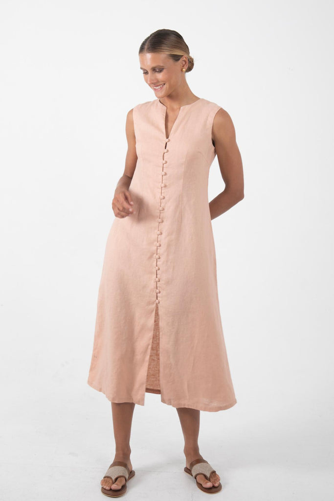 Ayu Linen Maxi Dress Pastel Pink