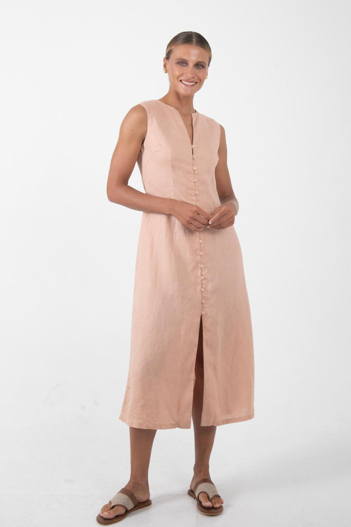 Ayu Linen Maxi Dress Pastel Pink