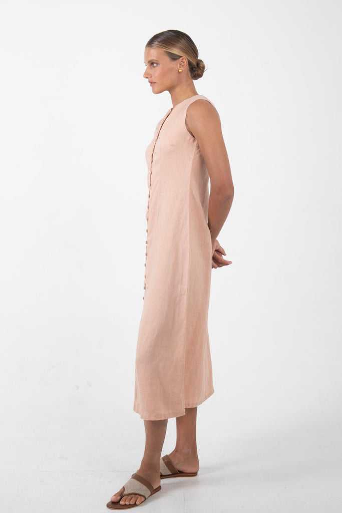 Ayu Linen Maxi Dress Pastel Pink