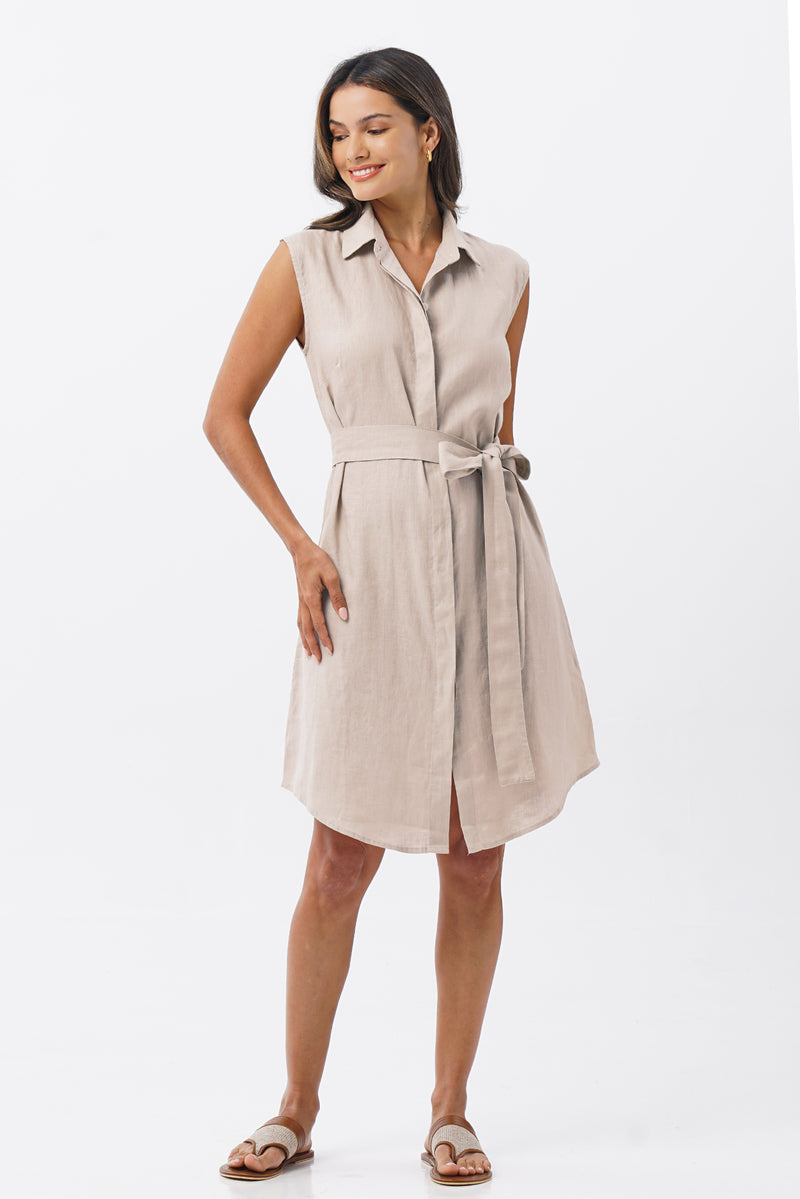 Noelani Sleeveless Linen Dress Sabbia