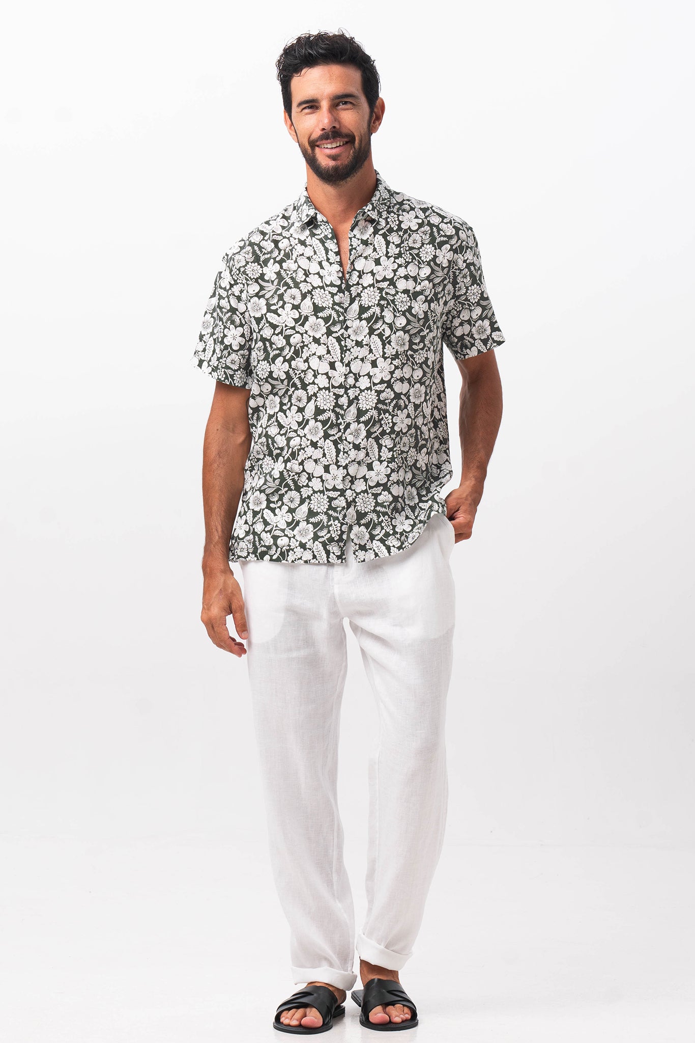 Angkasa Linen Shirt tropical Fruit Grigio