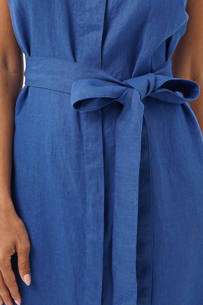 Noelani Sleeveless Linen Dress Royal Blue