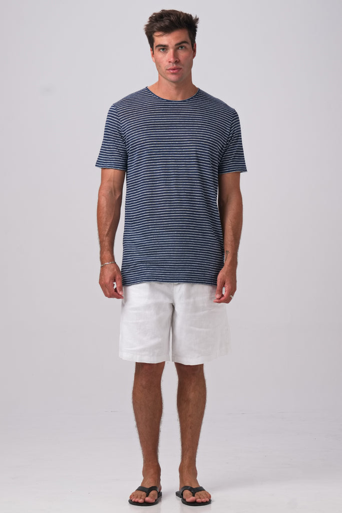 Sumatra Linen T-shirts Navy Stripe