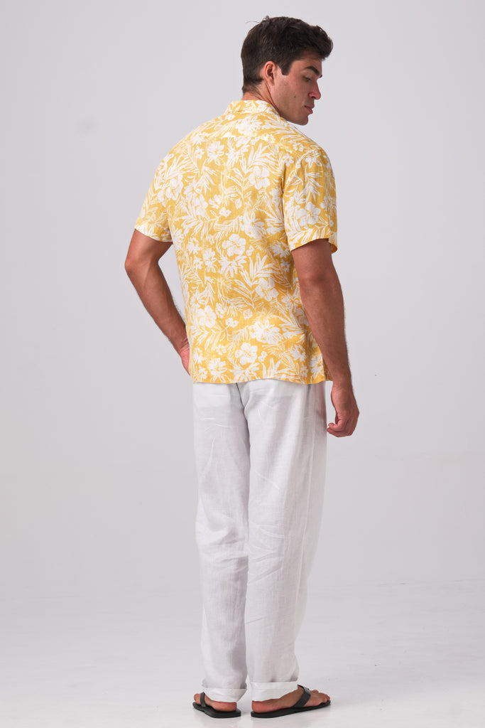 Angkasa Linen Shirt Bali Flower Giallo