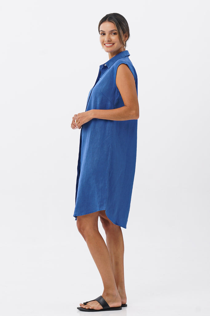 Noelani Sleeveless Linen Dress Royal Blue