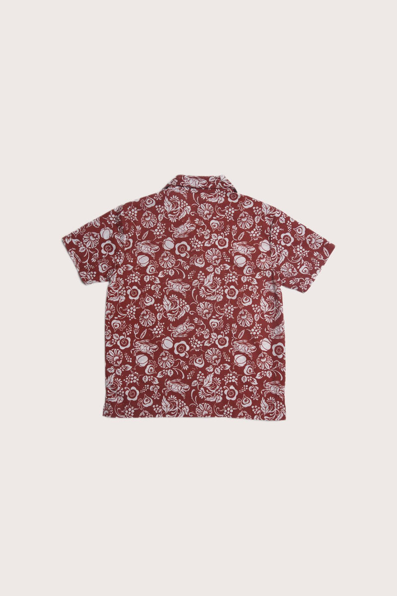 Bali Tropical Shirt Veg and Crab Red Brick