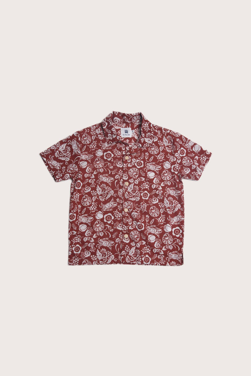 Bali Tropical Shirt Veg and Crab Red Brick