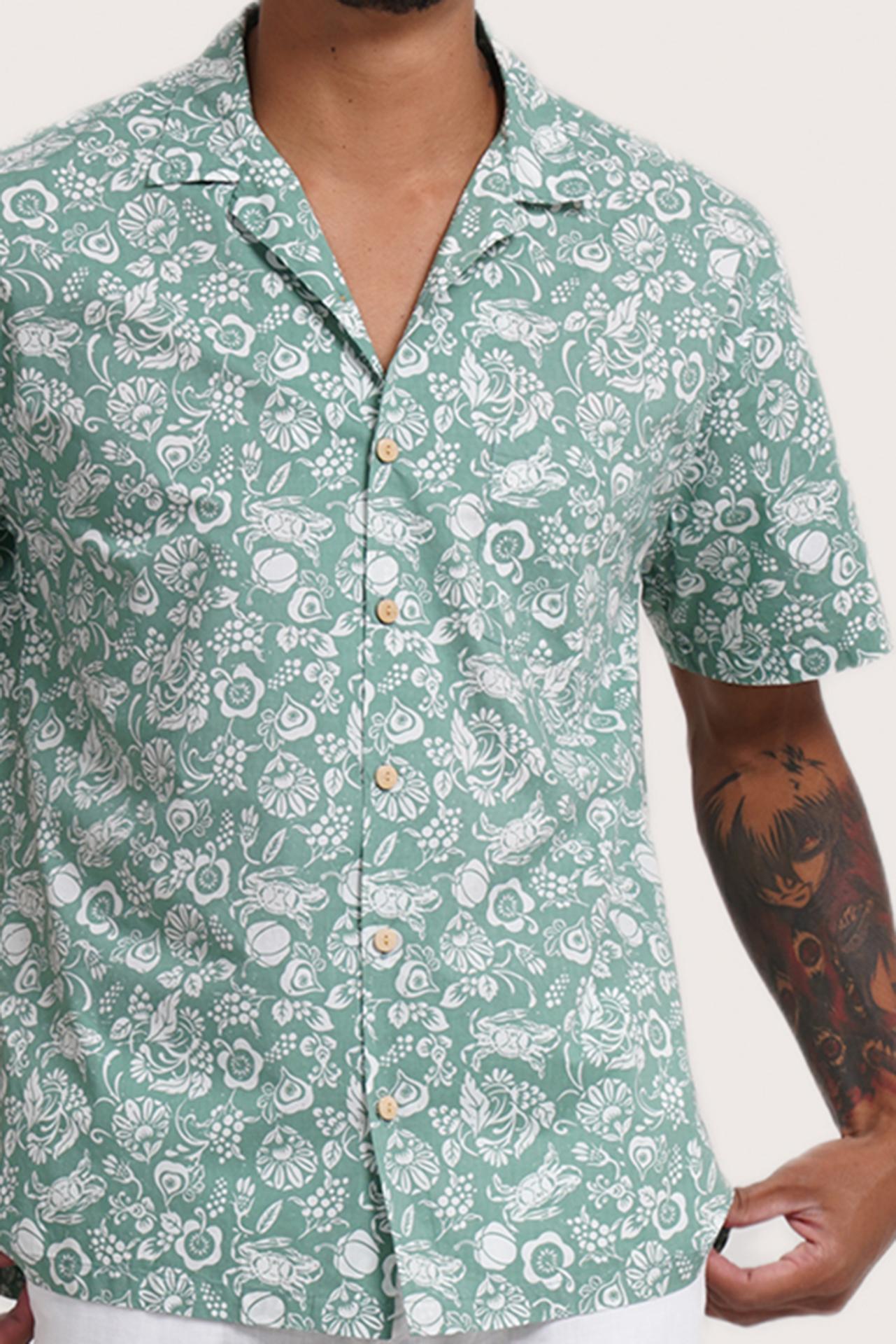 Baronang Cotton Shirt Veg and Crab Green