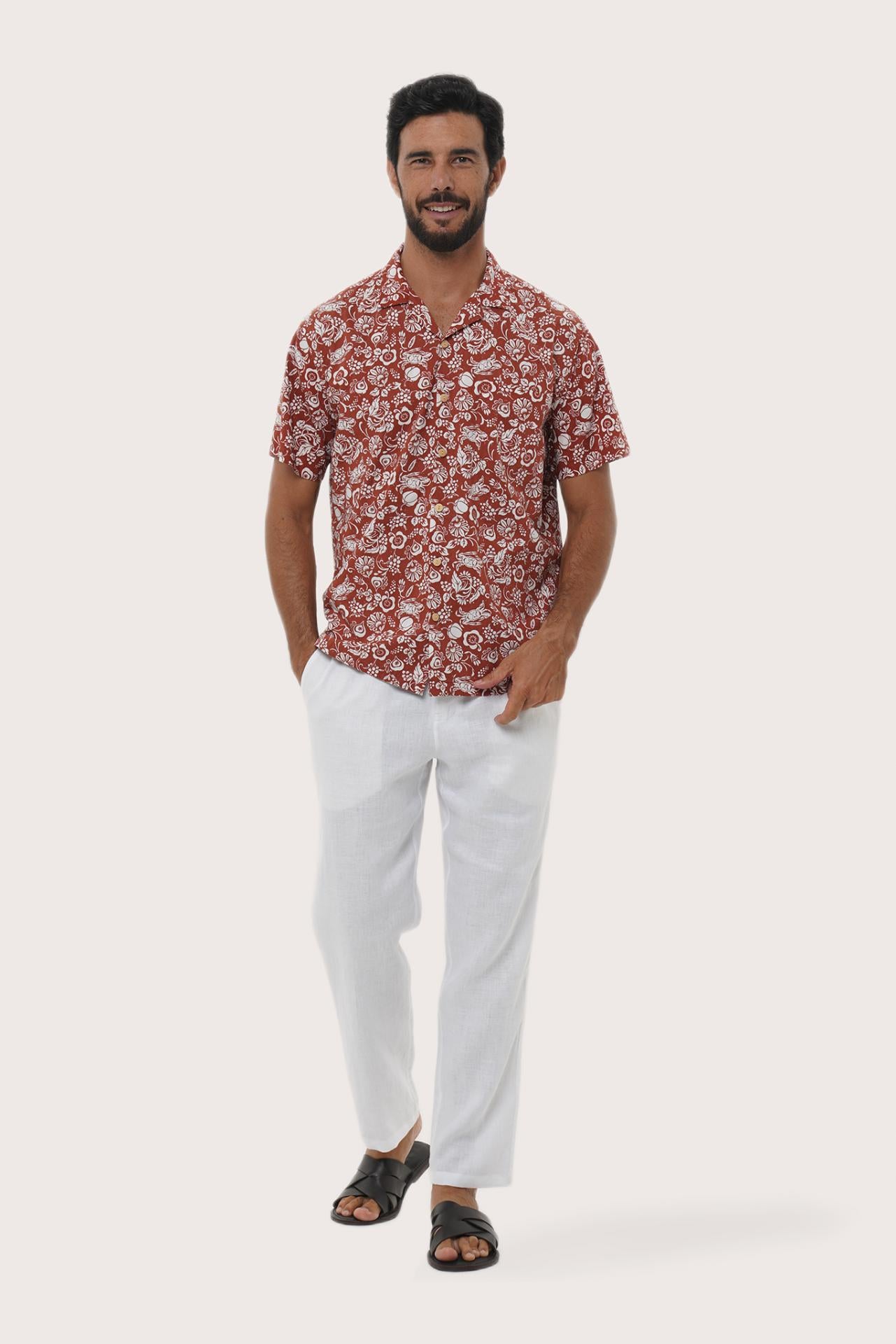 Baronang Cotton Shirt Veg and Crab Red Brick