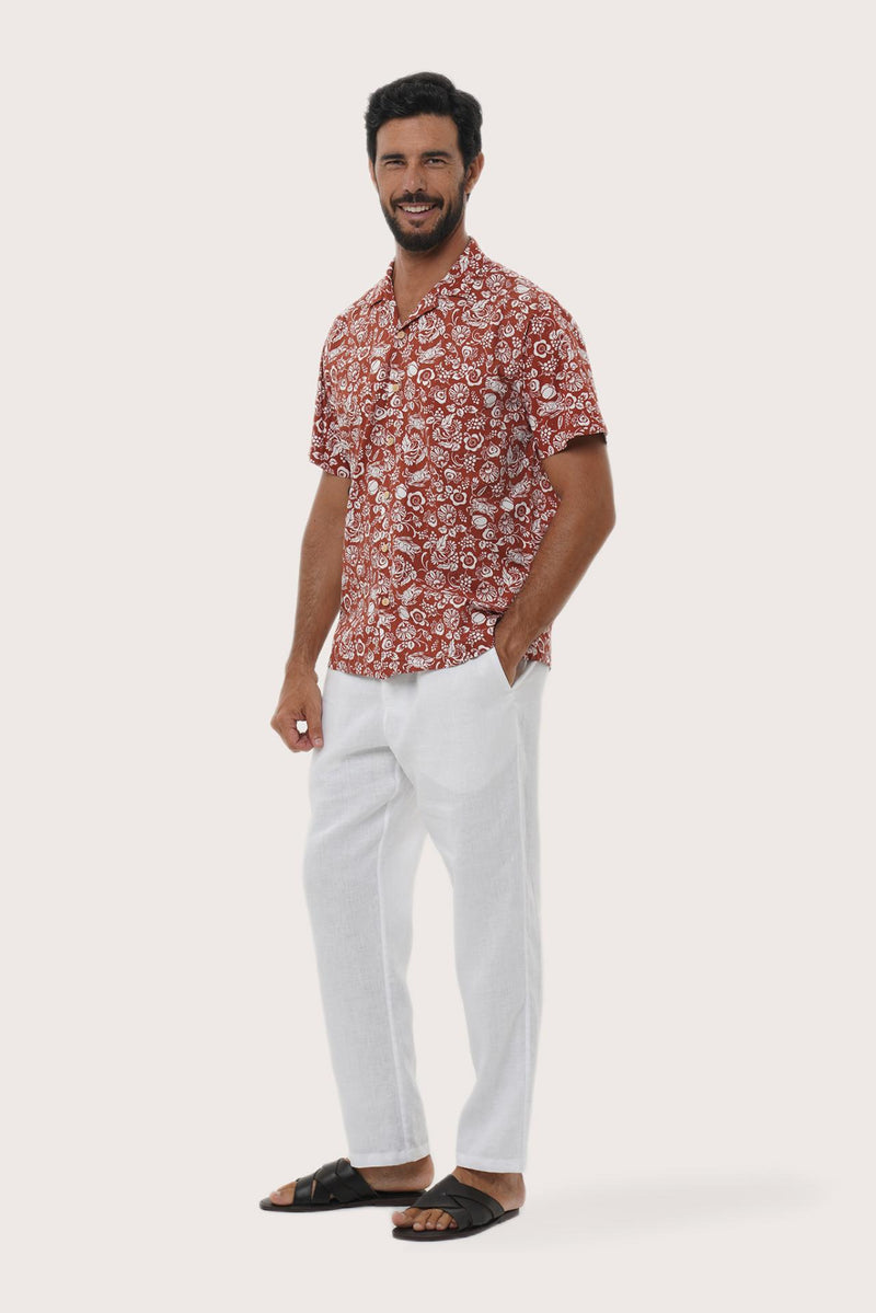 Baronang Cotton Shirt Veg and Crab Red Brick