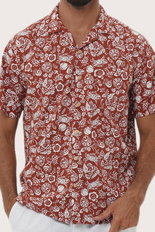 Baronang Cotton Shirt Veg and Crab Red Brick