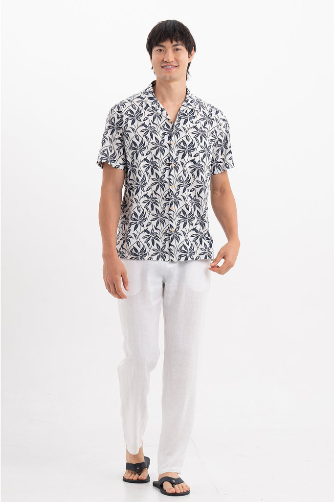 Baronan cotton shirt short sleeves leaves