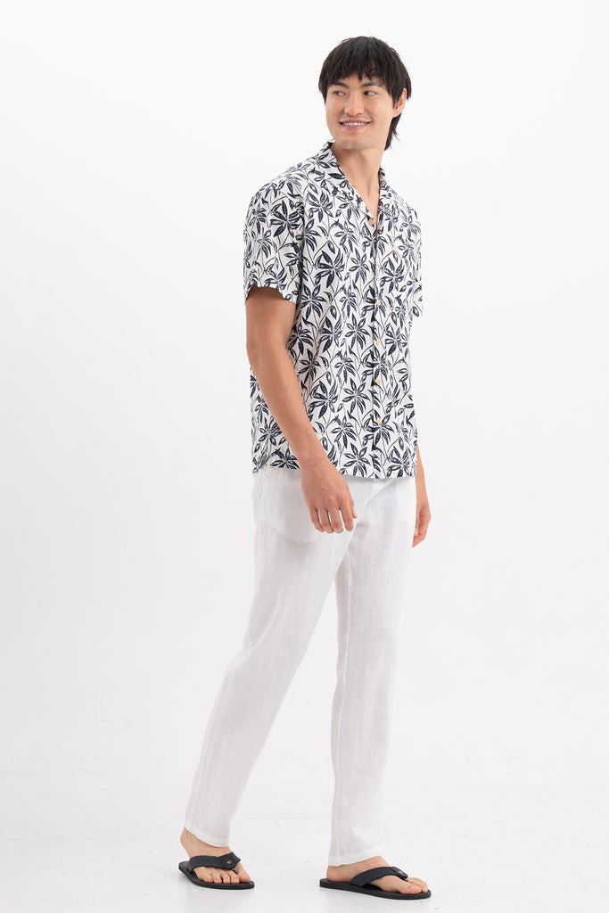 Baronan cotton shirt short sleeves leaves