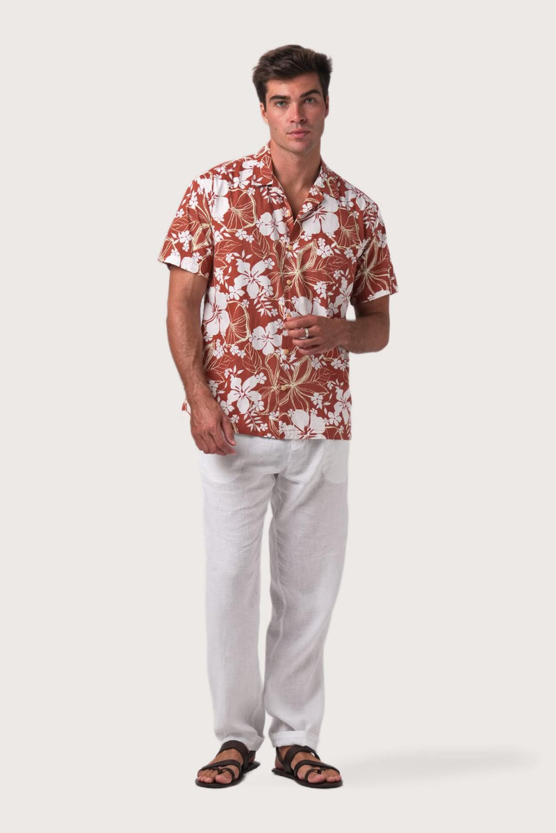 Baronang Shirt Hibiscus Maroon