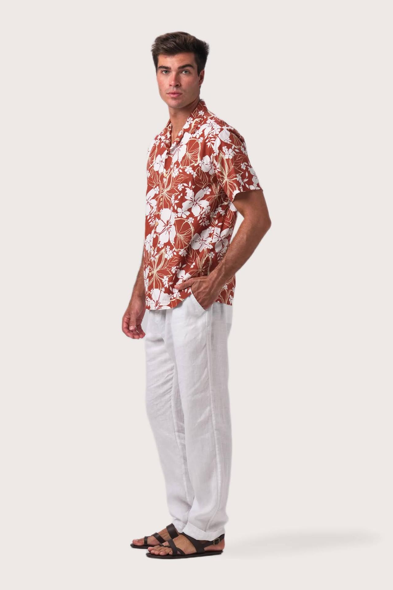 Baronang Shirt Hibiscus Maroon