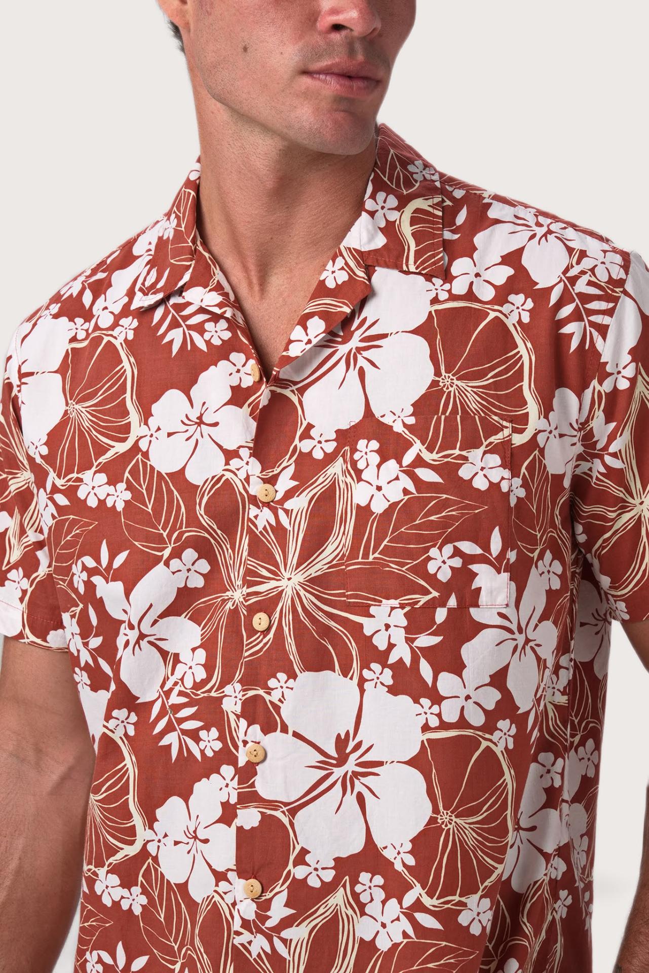 Baronang Shirt Hibiscus Maroon