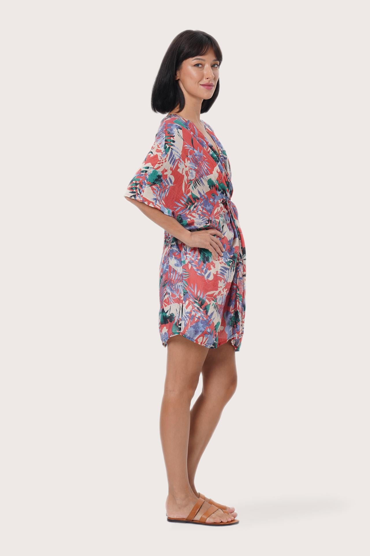 By The Sea Bali Canna Short Kaftan Oak Red