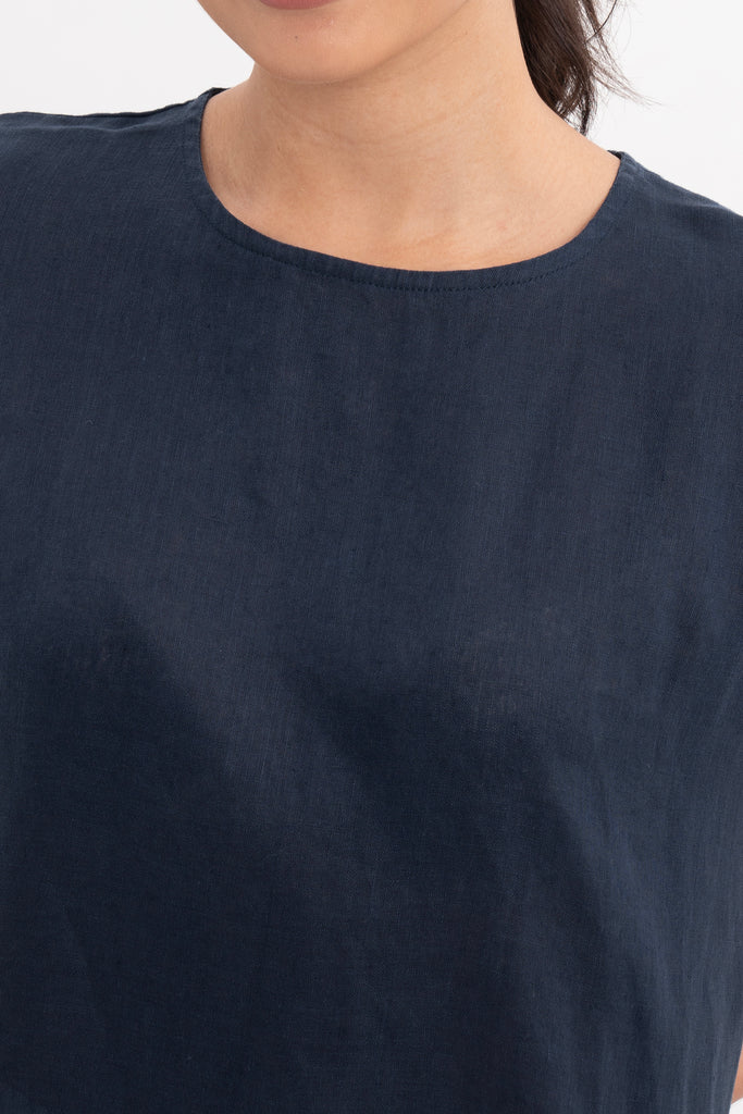 Darya linen top navy blue