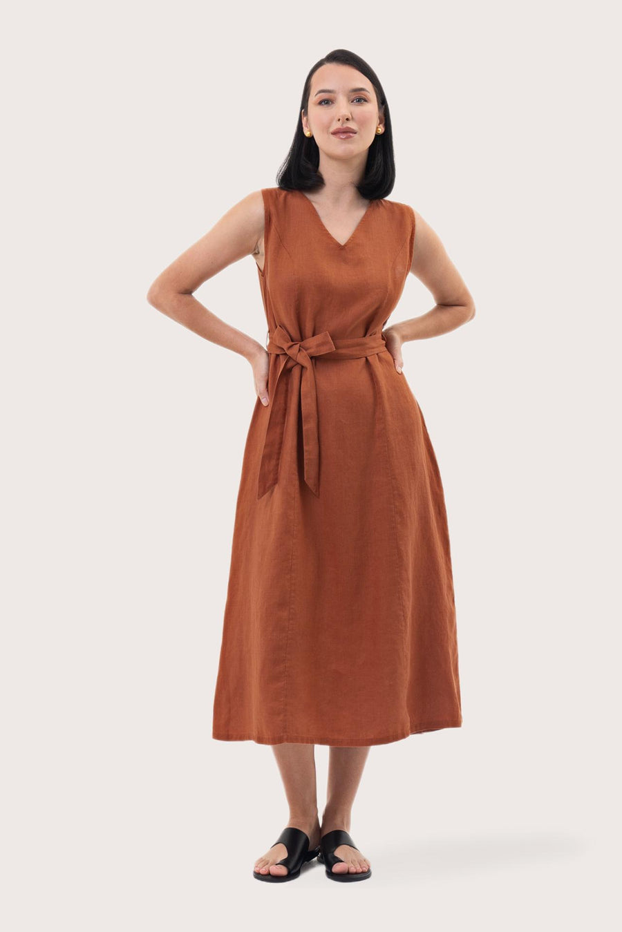 Eva Linen Midi Dress Terracotta