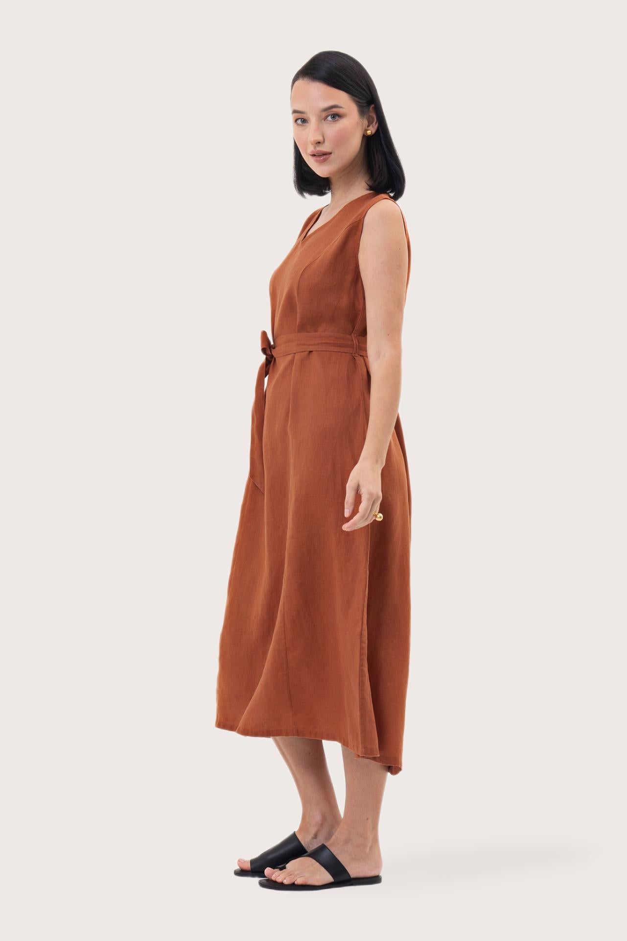 Eva Linen Midi Dress Terracotta
