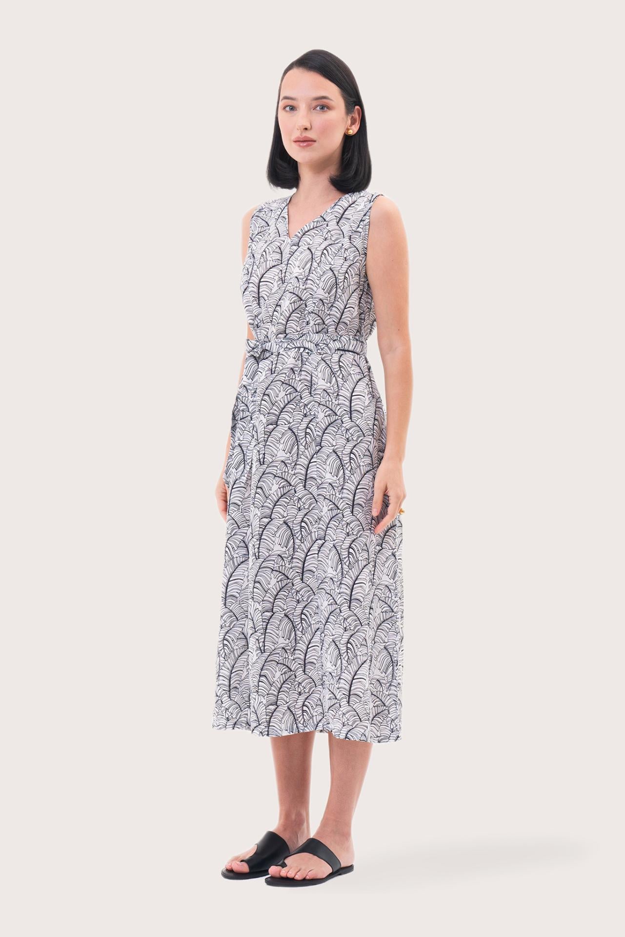Eva Linen Midi dress White Navy