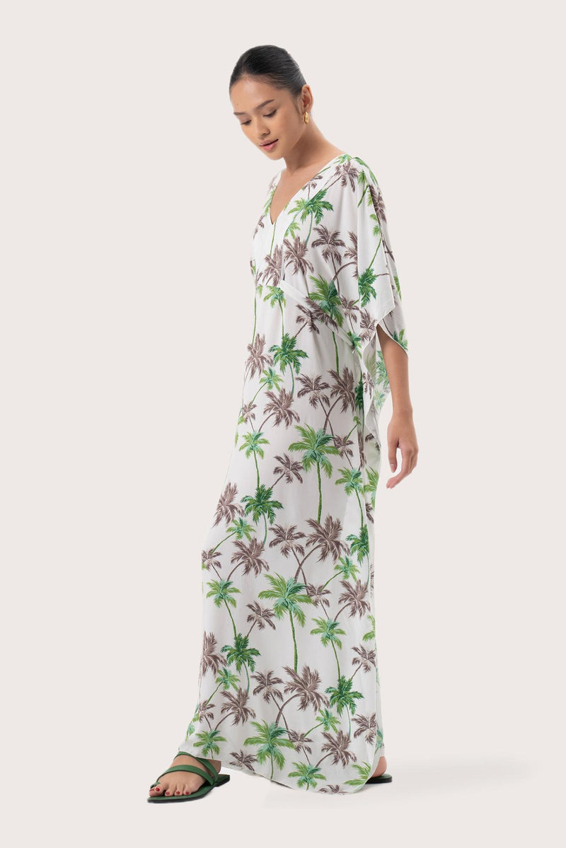 Hanna Kaftan Maxi Dress Green  White Base
