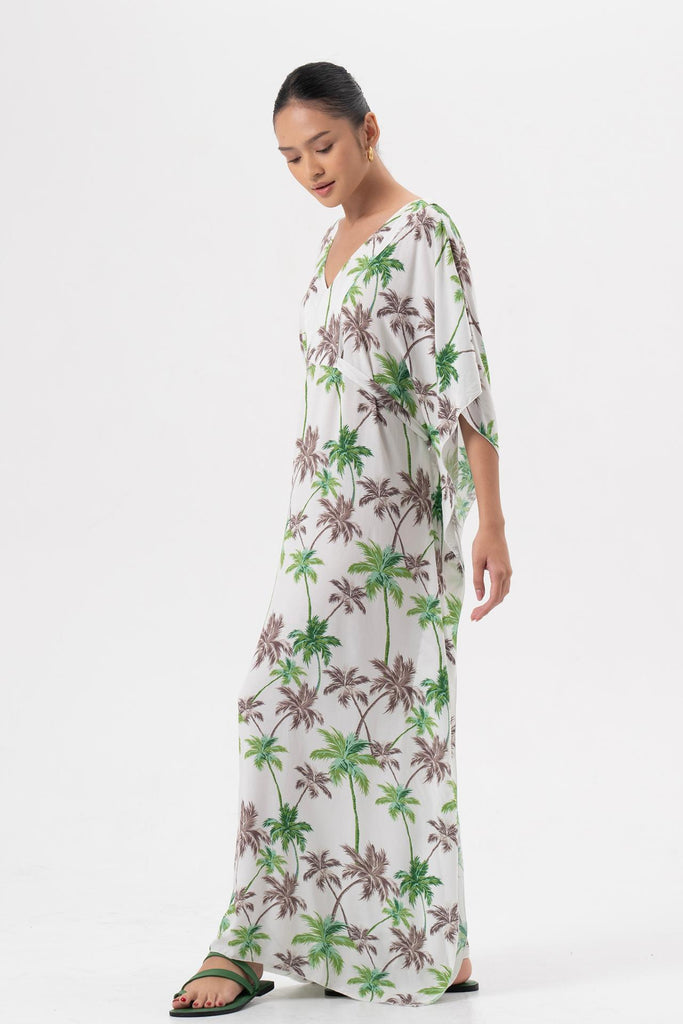 Hanna Kaftan Maxi Dress Green  White Base