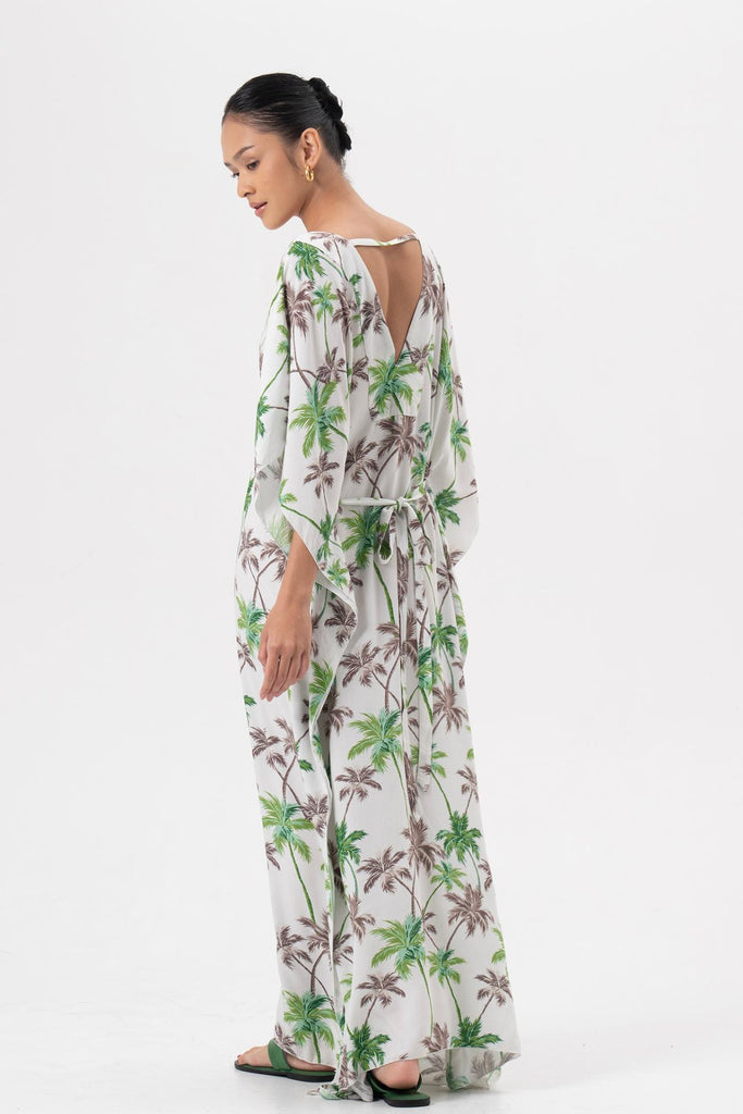 Hanna Kaftan Maxi Dress Green  White Base