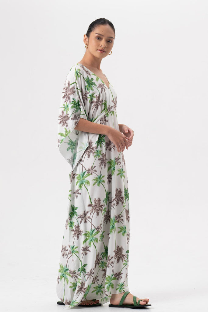 Hanna Kaftan Maxi Dress Green  White Base