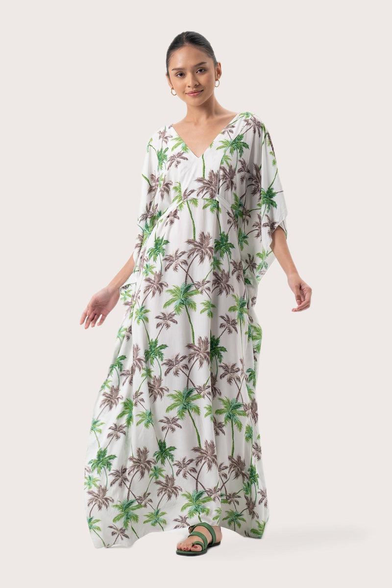 Hanna Kaftan Maxi Dress Green  White Base