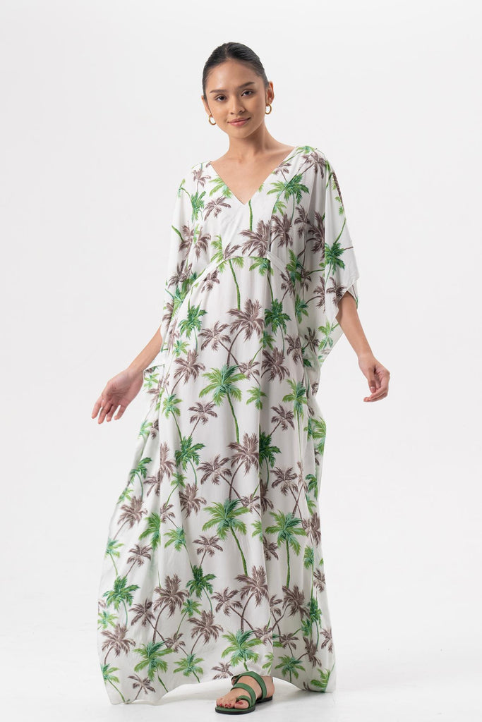 Hanna Kaftan Maxi Dress Green  White Base