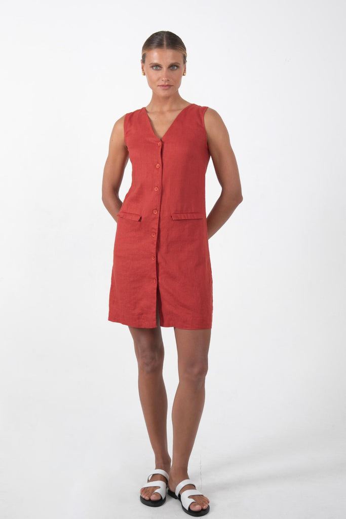 Isla Linen Dress Red