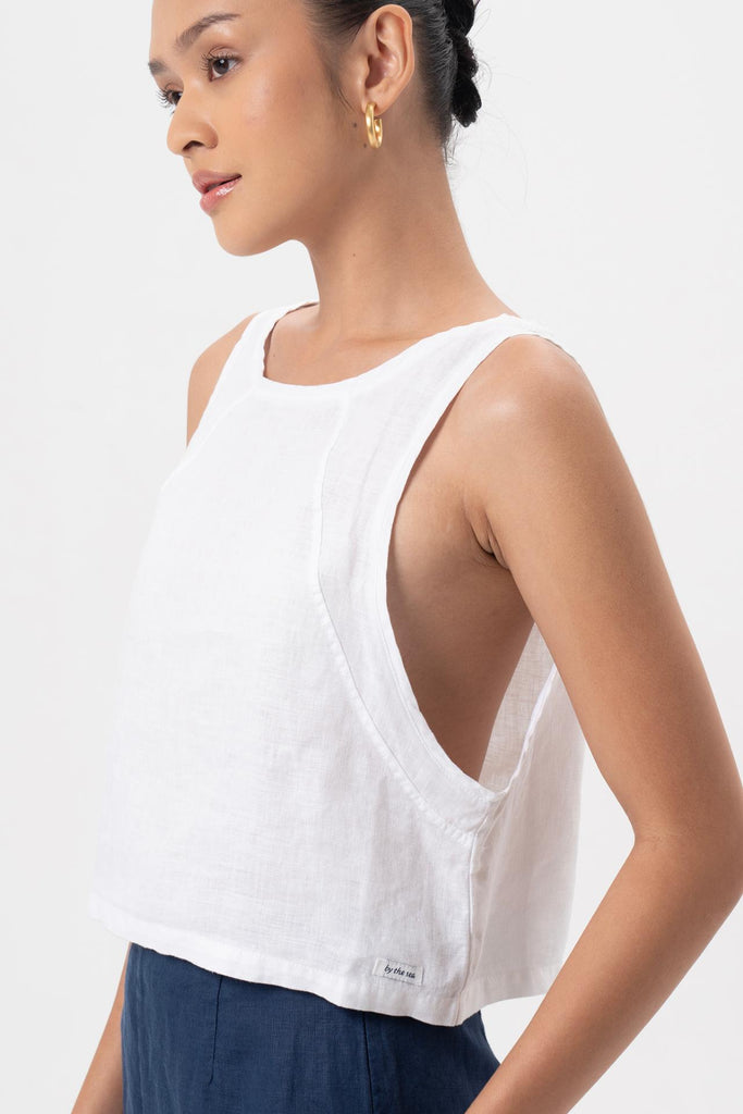 Julia Linen Crop Top White