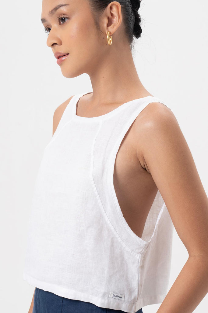 Julia Linen Crop Top White